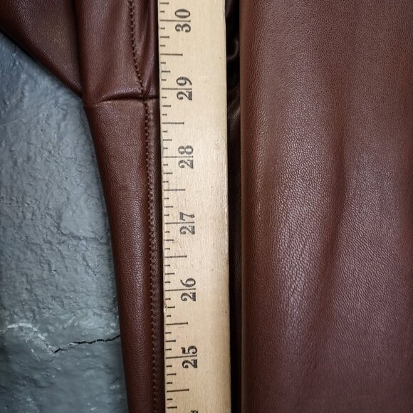 BAGATELLE Faux Leather Pants Women's L Tan Brown Stretch High Rise Pull On Lined - Picture 11 of 11